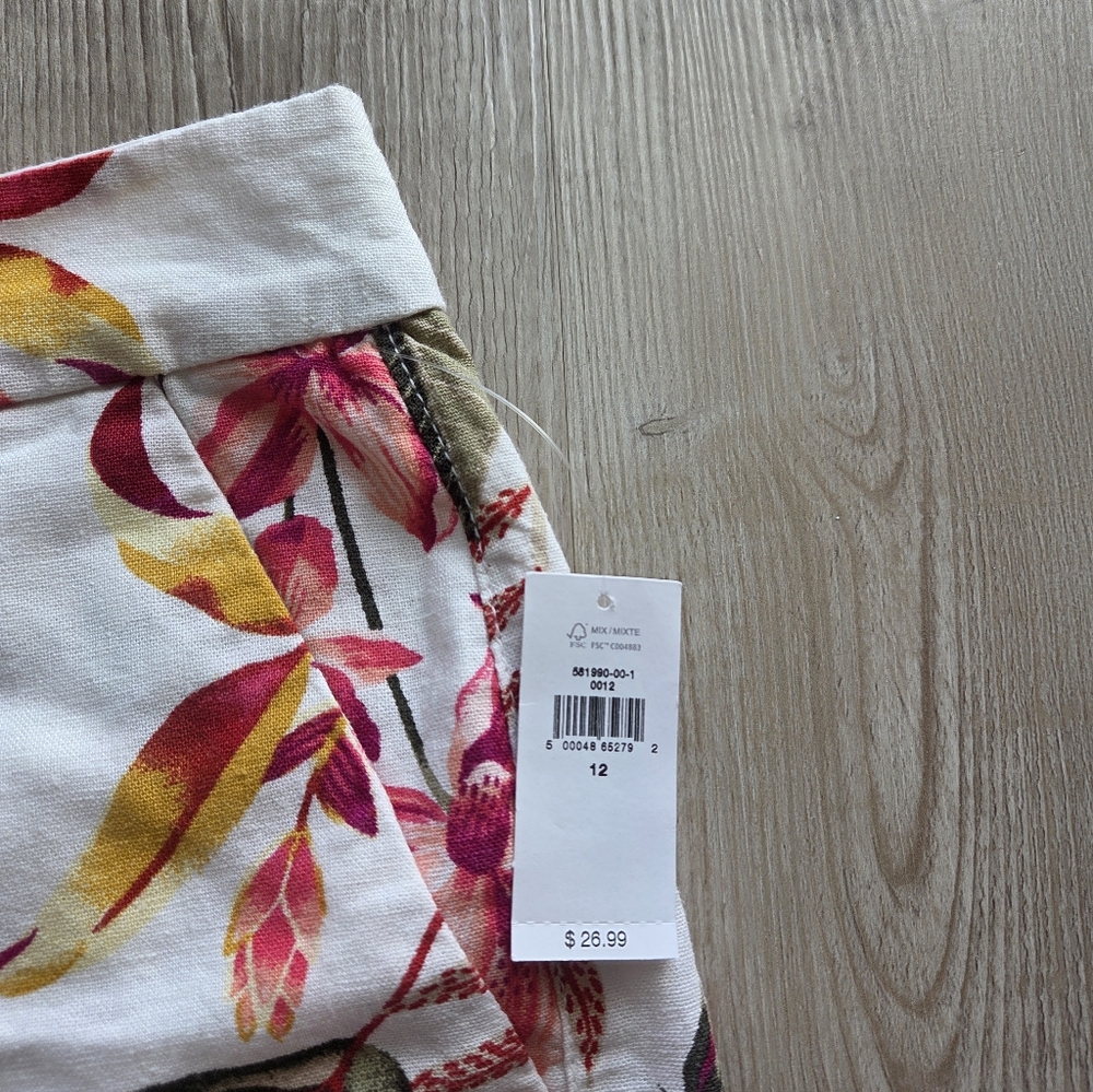 Old Navy Tropical Floral Linen Short Size 12 New With Tags - Picture 2 of 7